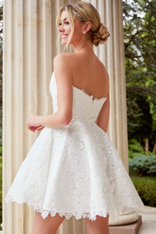 Jovani 45766 A-Line Lace Strapless Scoop Neck Wedding Dress