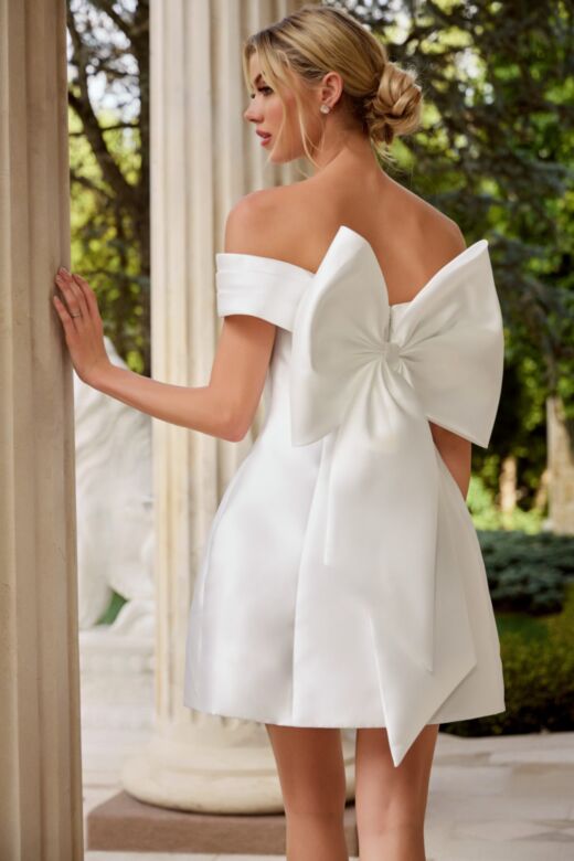 Jovani 48453 Bow Back Off The Shoulder A-Line Wedding Dress