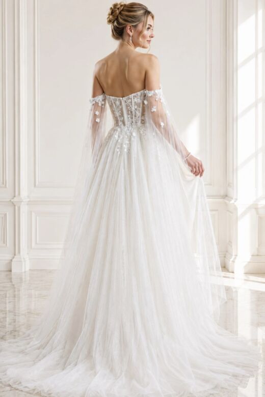 Jovani JB42480 High Slit Off The Shoulder A-Line Wedding Gown