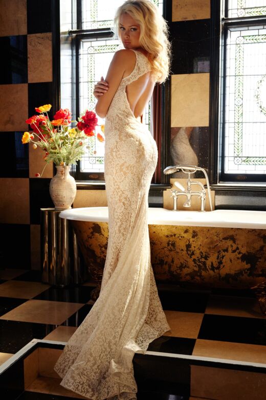 Jovani JB06827 Cutout Back V-Neck Bridal Dress