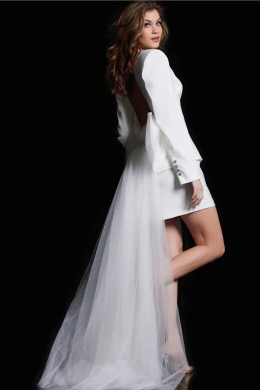 Jovani 38084 Bow Back Two Piece Wedding Dress