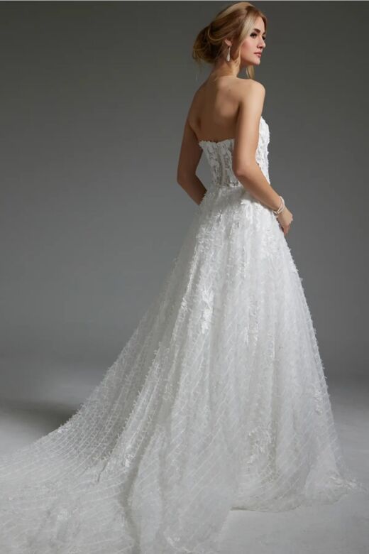 Jovani JB07165 Floral Appliques Strapless Corset Bridal Dress