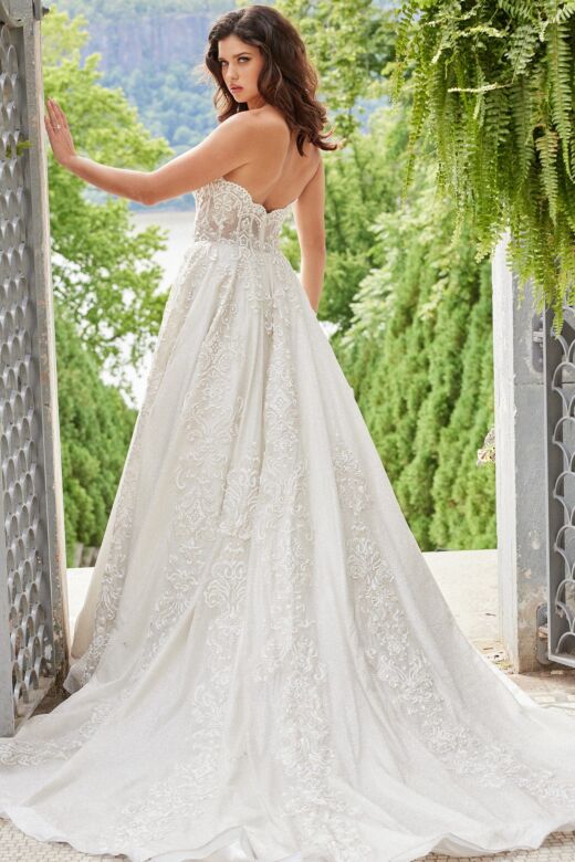 Jovani JB24563 Scalloped Neckline Glitter Lace Wedding Dress