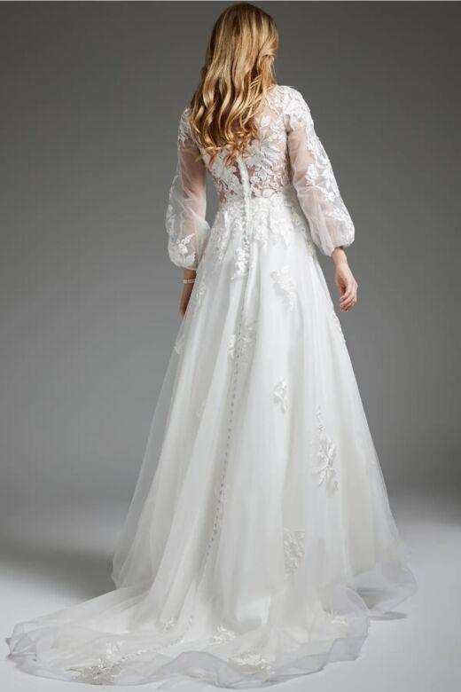 Jovani JB25731 Bishop Sleeves Embroidered Bridal Gown