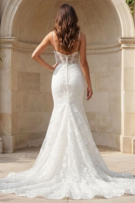Jovani JB37538 Spaghetti Straps Embroidered Wedding Gown