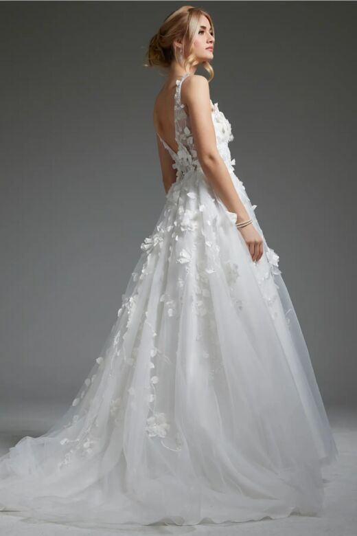 Jovani JB40511 Floral Appliques Plunging Neck Bridal Gown