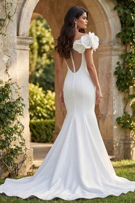 Jovani JB40594 Floral Neckline Illusion Back Wedding Dress