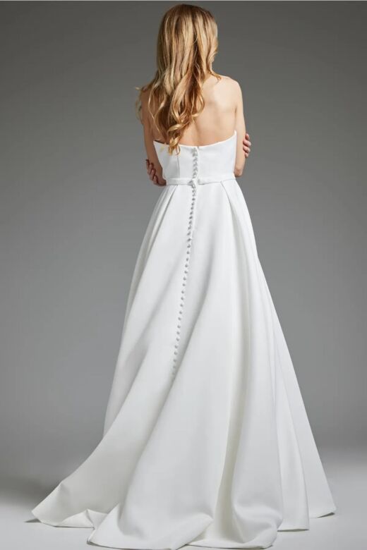 Jovani JB40599 Button Back Pleated Strapless Wedding Dress