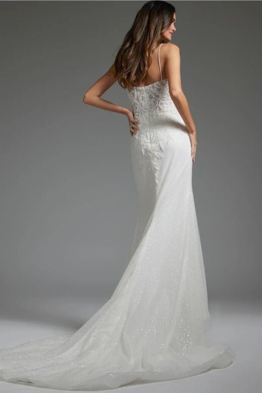 Jovani JB40639 Plunging Neckline Embellished Bridal Gown