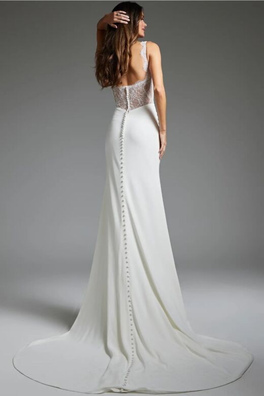 Jovani JB42222 Lace Back Plunging Neck Wedding Gown