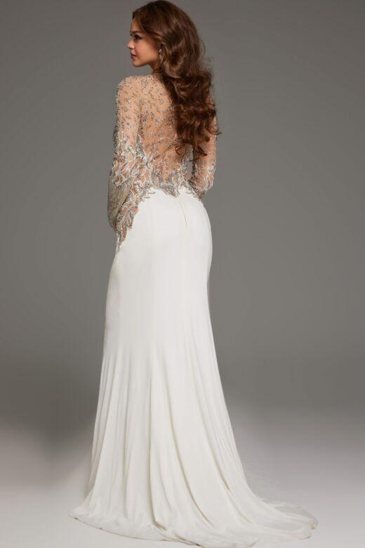 Jovani 88983 Long Sleeve Beaded Sheer Wedding Dress