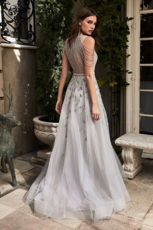 LaDivine Dress B710 Beaded A-line Illusion Formal Gown