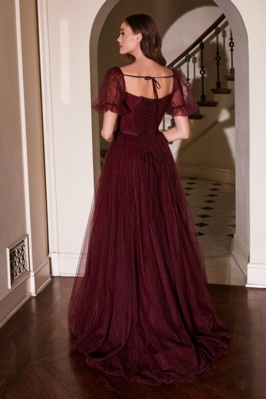 LaDivine Dress B712 Puff Sleeve Square Neck Formal Gown
