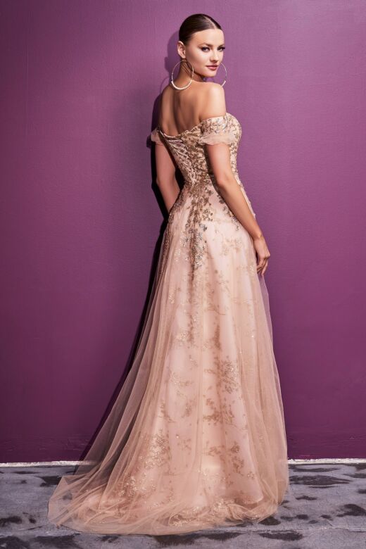 LaDivine Dress C73 Off-The-Shoulder Ruffle Sleeve Formal Gown