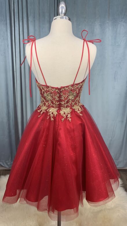 LaDivine Dress CD0188 Bow-Tie Spaghetti Straps Cocktail Dress