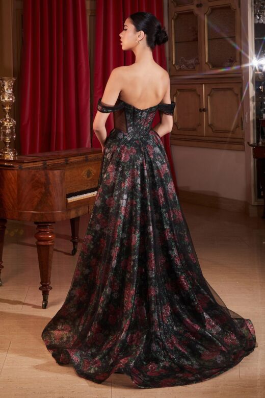LaDivine CD806 Off The Shoulder A-Line Floral Dress