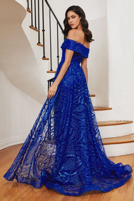 LaDivine Dress J836 Glitter Print Overskirt Mother Of The Bride Dress