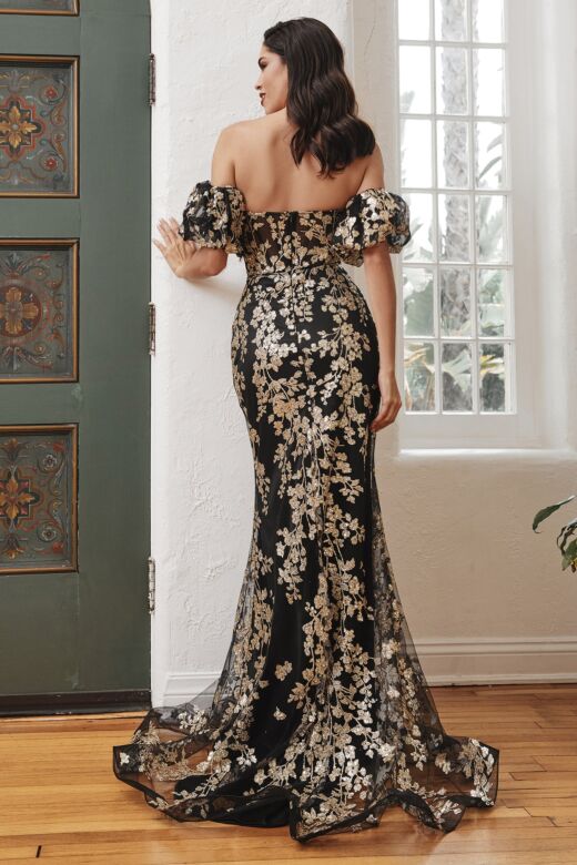 LaDivine Dress J844 Removable Puff Sleeve Mother Of The Bride Gown