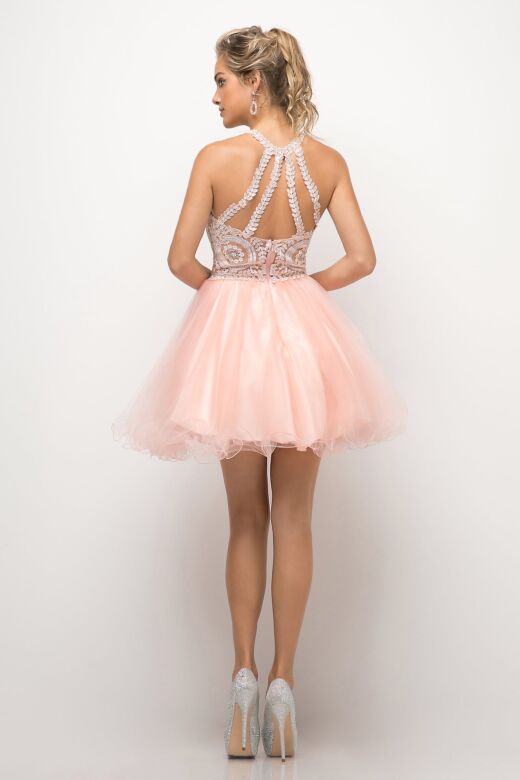 LaDivine Dress UJ0119 Halter Neck Curly Hem Cocktail Dress