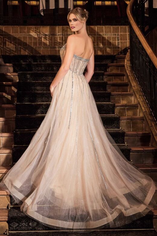 Ladivine CB158 Beaded Overskirt Sweetheart Neck Dress