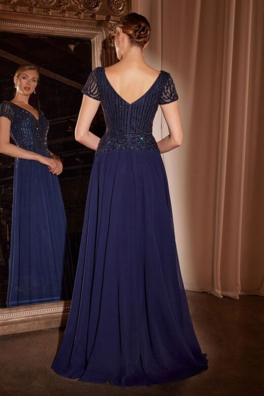 LaDivine CL07 V-Neck Short Sleeve Chiffon A-Line Dress