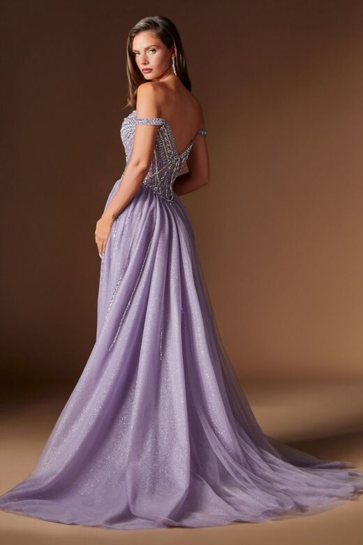 LaDivine CDS570 Off The Shoulder Slim-Flare Overskirt Dress