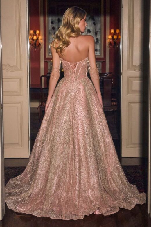 LaDivine J915 Sweetheart Neck Glitter Tulle Corset Dress