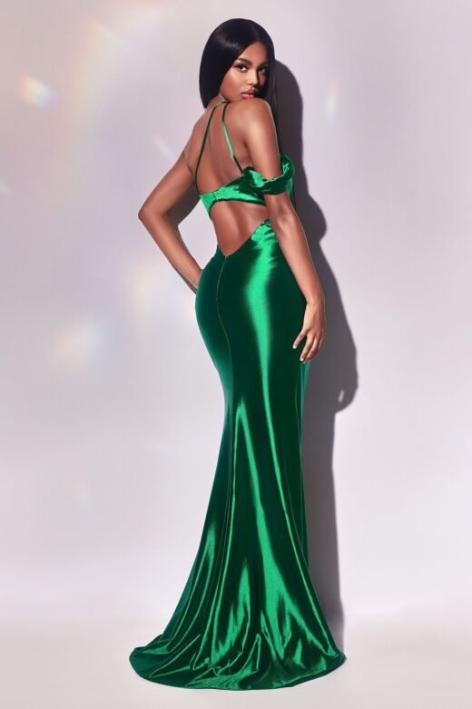 LaDivine Y025 Side Slit Asymmetric Neck Fitted Dress