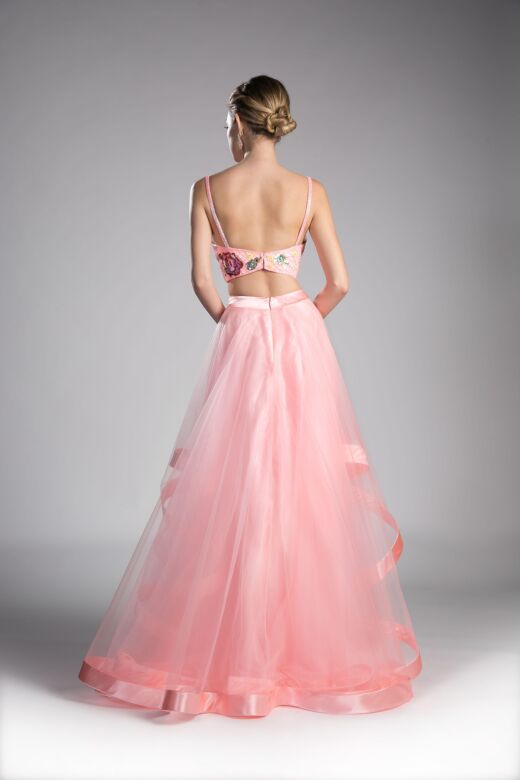 LaDivine 11793 Beaded Top Organza Skirt 2-Piece Dress