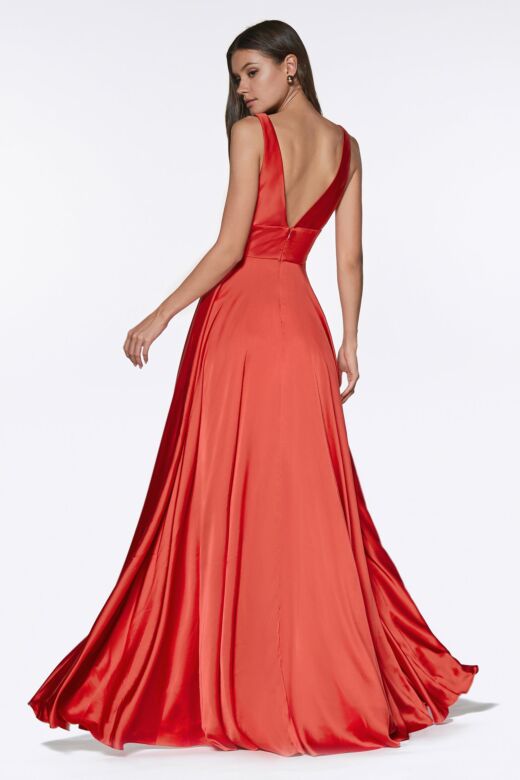 LaDivine 7469 V-Neck Slit Skirt Dress