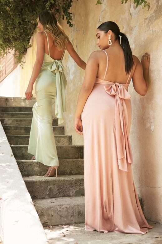 LaDivine 7487 Tie Back Cowl Neck Dress