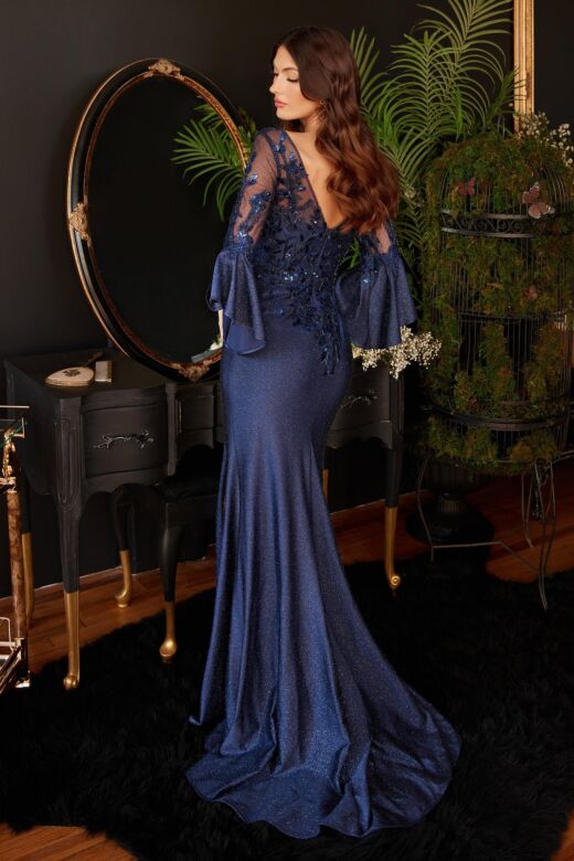 LaDivine 9247 V-Neck Bell Sleeve Dress