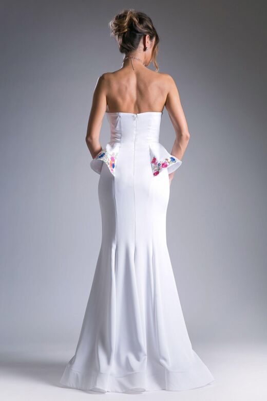 LaDivine A5010 Strapless Embroidered Peplum Dress