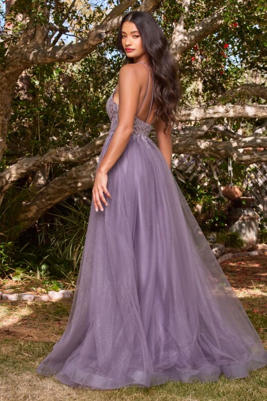 LaDivine CD0154 Strappy Back Lace Bodice Dress