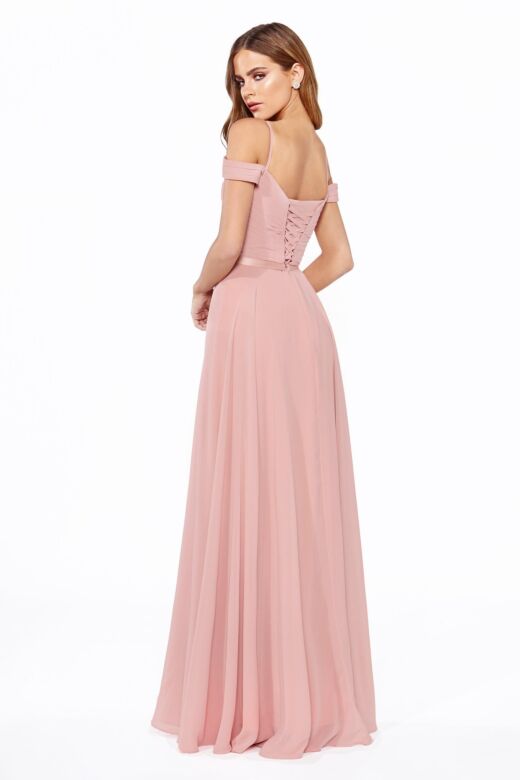 LaDivine CD0156 Cold-Shoulder Ruched Bodice Dress