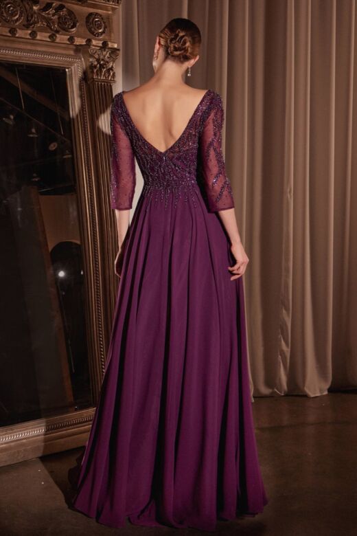LaDivine CD0171 Three-Quarter Sleeve Chiffon Dress