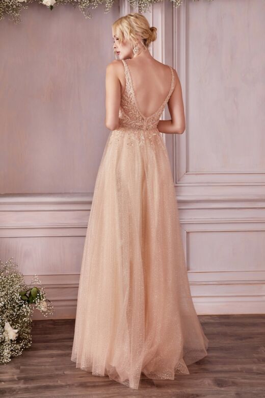 LaDivine CD0196 Scoop Back Plunging Neck Dress
