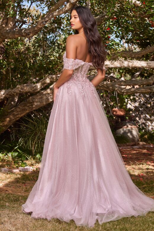 LaDivine CD0198 Off The Shoulder Glitter Dress