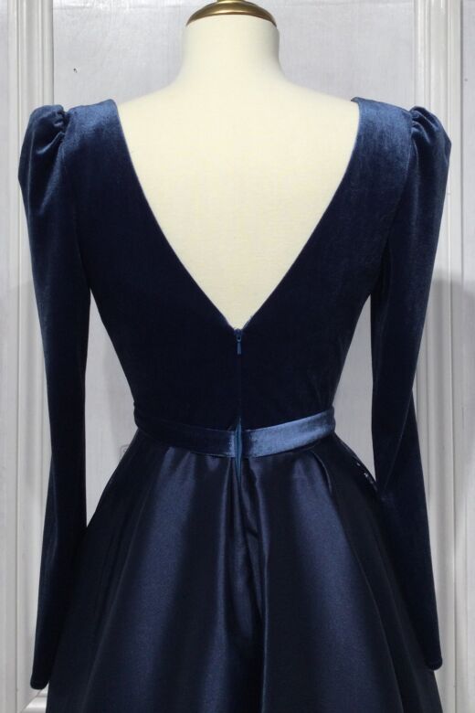 LaDivine CD226C Velvet Bodice Long Sleeve Plus Size Dress