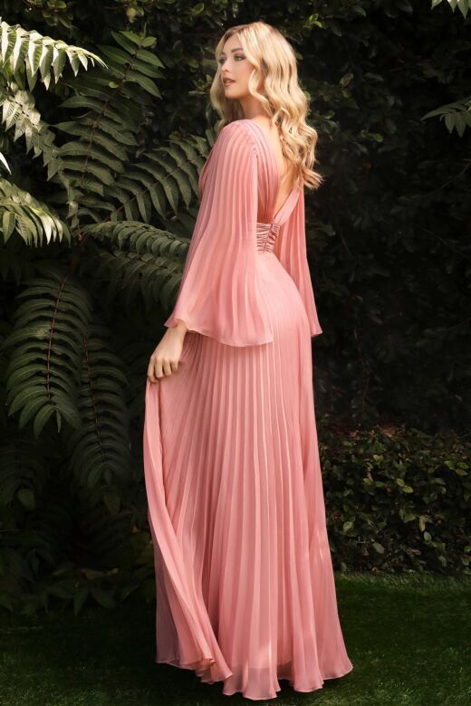 LaDivine CD242 Pleated Angel Sleeve Chiffon Dress