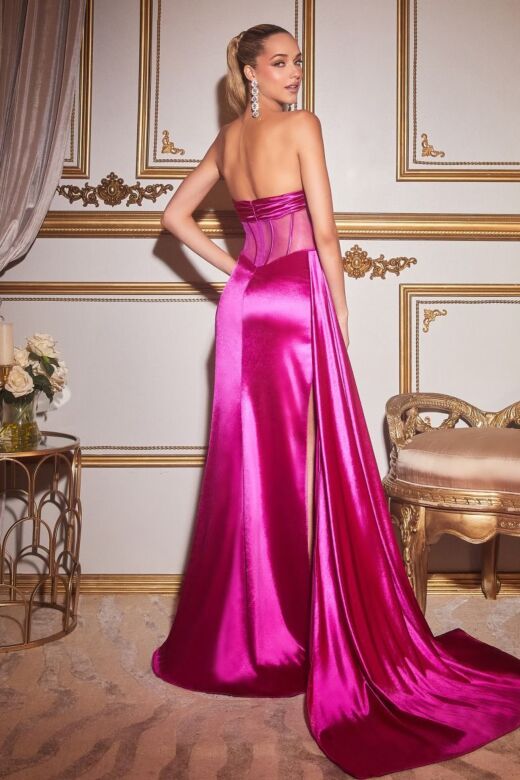LaDivine CD269 Beaded Slit Illusion Corset Dress