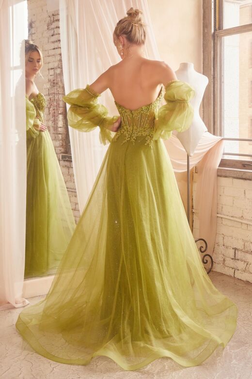 LaDivine CD830 Removable Sleeve Appliqued Bodice Dress
