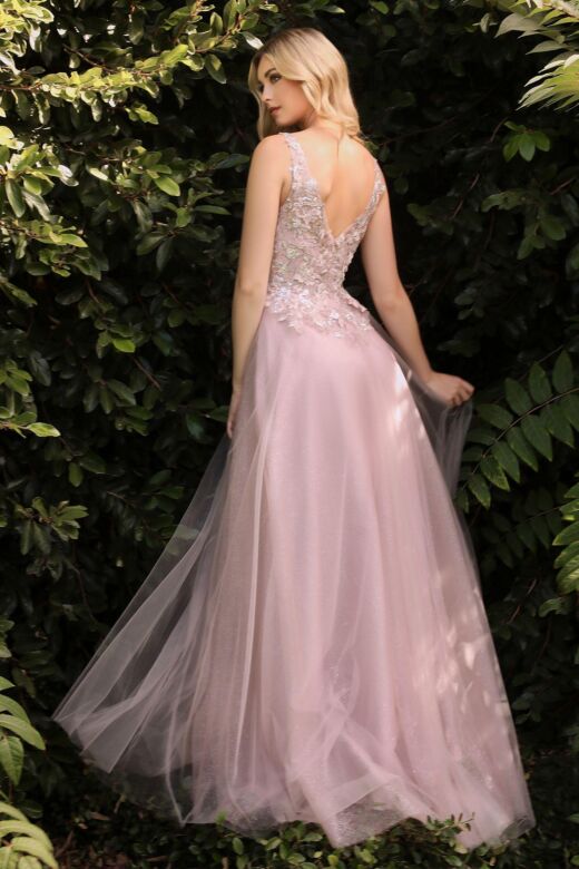 LaDivine CDS409C Applique Bodice V-Neck Dress