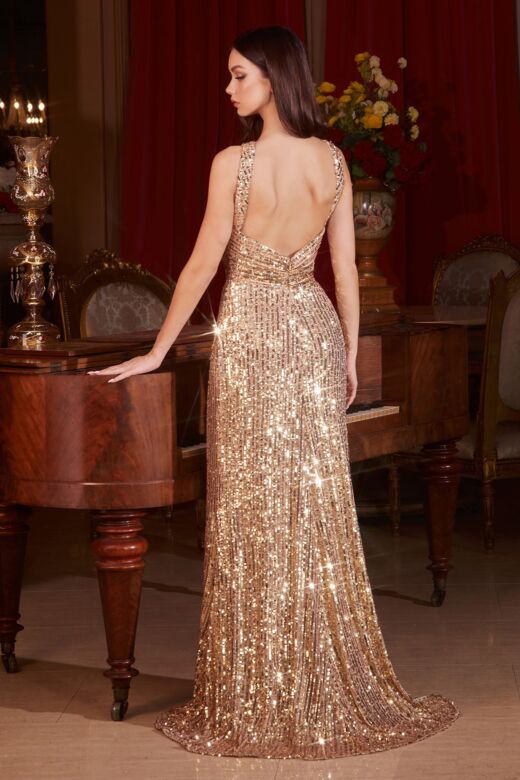 LaDivine CDS497 Cutout Bodice Open Back Dress