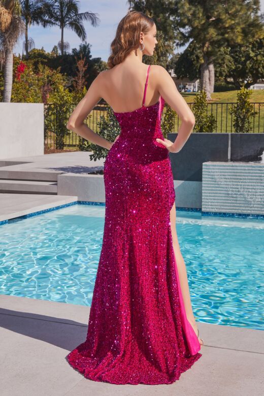 LaDivine CH111 One Strap Sequin Velvet Dress