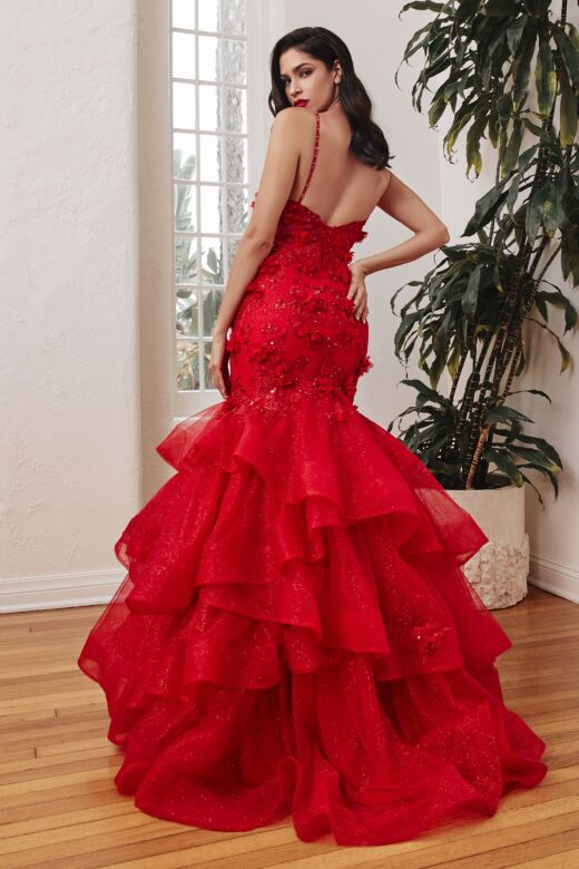 LaDivine CM329 Layered Skirt 3D Flowers Dress
