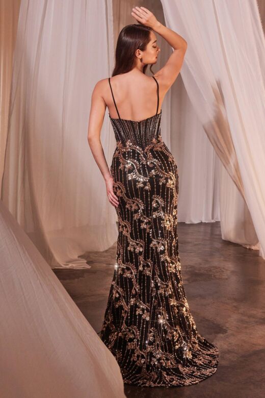 LaDivine CM358 Sharkbite Slit Embellished Dress