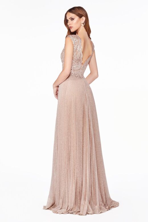 LaDivine HT011 Scallop V-Neck Pleated Skirt Dress
