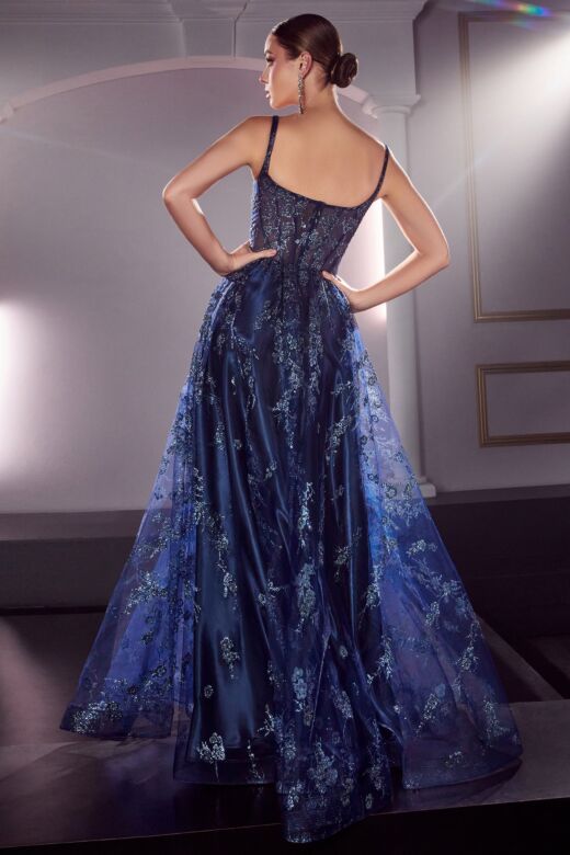 LaDivine J840 Sheer Corset Floral Glitter Dress