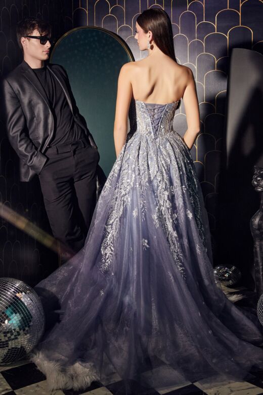 LaDivine J852 Sheer Corset Strapless Sweetheart Dress